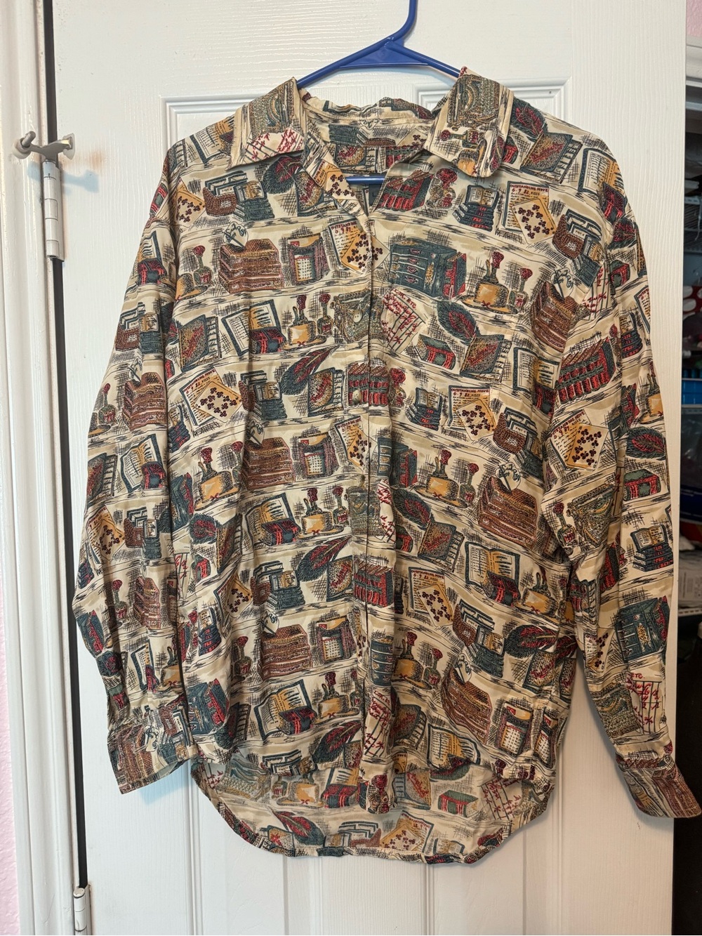 Vintage-Inspired Women's Button Down Shirt in Cream Multi-Print